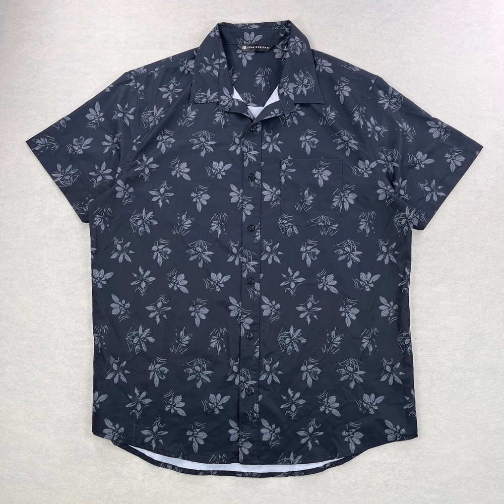 TravisMathew Mens Black Floral Short Sleeve Button Down Shirt Large Golf Resort